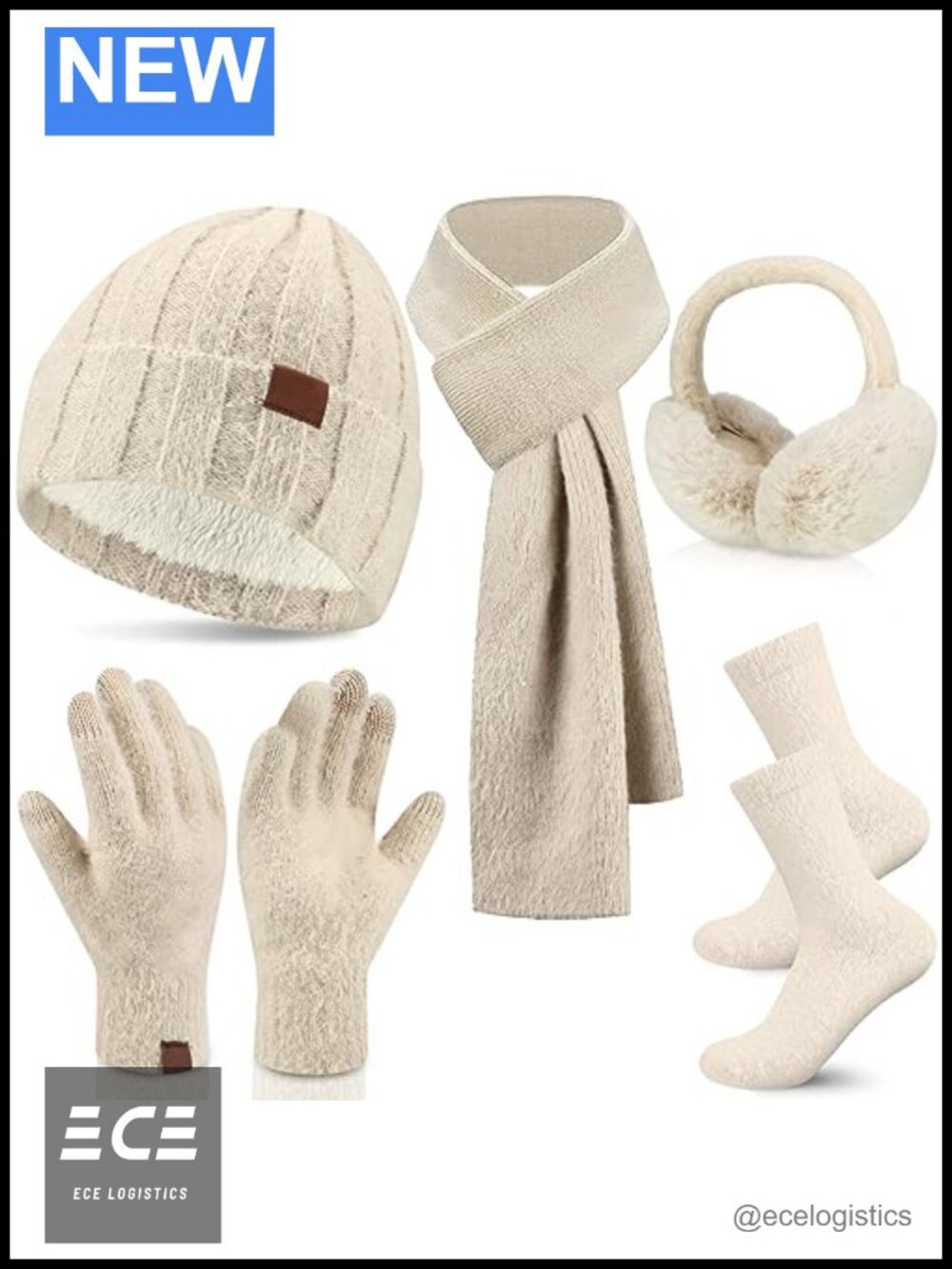 Sintege 5-Piece Winter Beanie Scarf Touchscreen Gloves Ear Muffs Socks Fleece